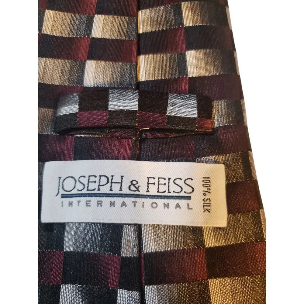 Joseph & Feiss Mens Tie Necktie Designer Luxury Black Gray Burgundy‎ Geometric